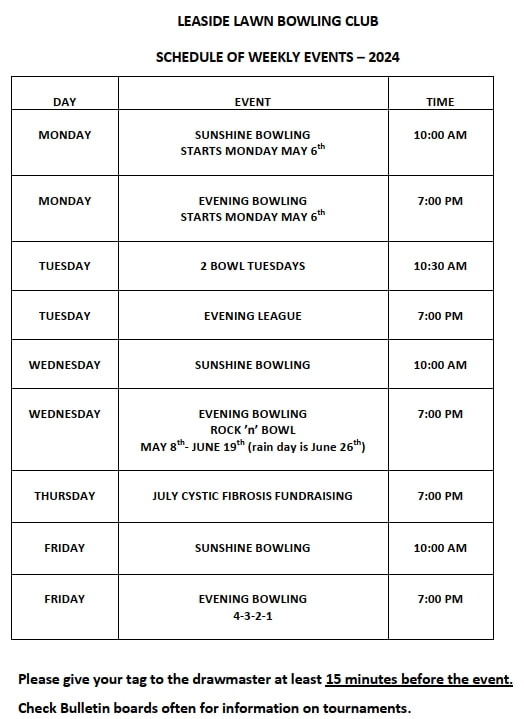 Weekly Bowling Schedule
