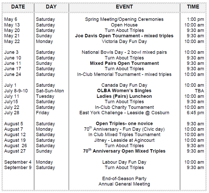 Events Schedule